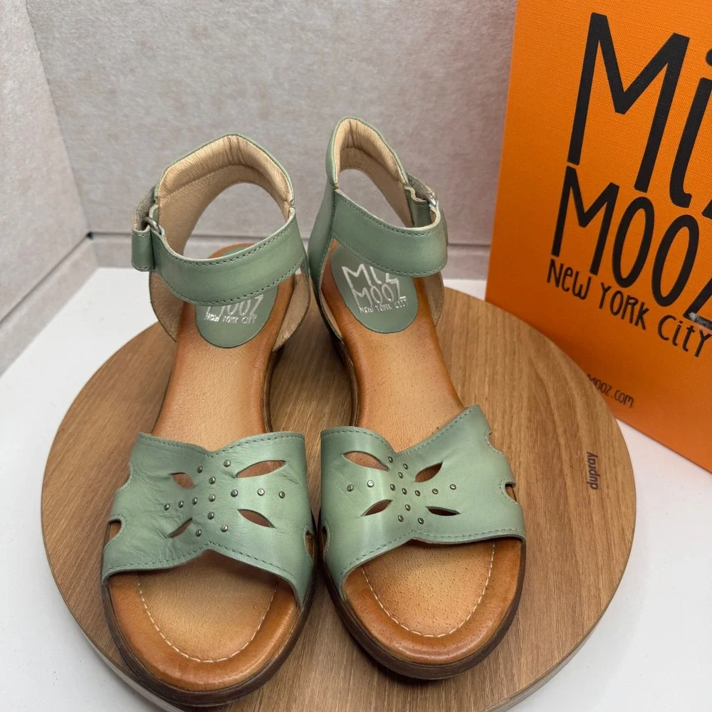 Miz Mooz Corelia Sage Green Leather Sandals EU 40 / US 9 Ankle Strap Cute NEW - Picture 2 of 7